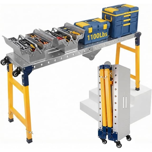 Muweixin 1100lb Adjustable Welding Workbench, Foldable Portable Steel Table with Wheels, 29-48in Height, for Welding, Painting & Garage Use