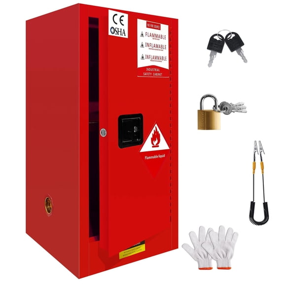 Muweixin 12 Gallon Red Hazardous Material Storage Cabinet, All-Welded Steel Flammable Cabinet with Adjustable Shelf, Lockable Door for School Chemistry Lab