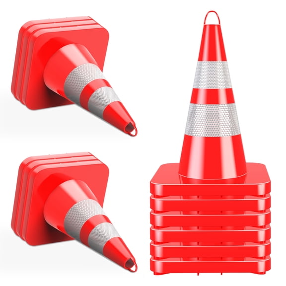 Muweixin 12 Pack 28 inch Reflective Traffic Cones, Waterproof & Sunproof PVC Safety Cones, with Connecting Rings, for Parking, Road Work, Event Control