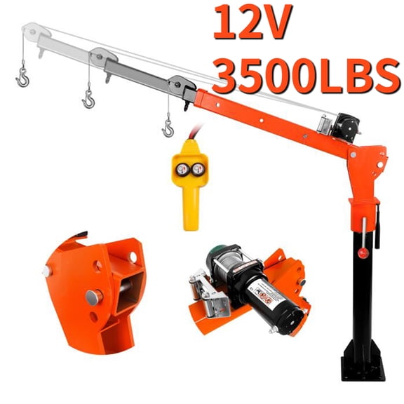 Muweixin 12v Electric Truck Crane, 3500 lbs Winch, 1100 lbs Capacity, 360 Rotation, Adjustable Height, Portable Hoist Crane for Pickup Bed, Garage, Construction