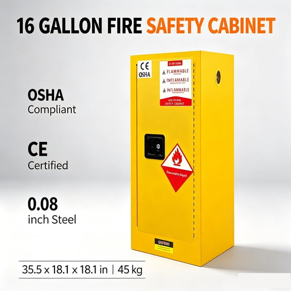 Muweixin 16 Gallon Flammable Liquid Storage Cabinet, All-Welded Heavy Duty Steel, Yellow with Ventilation & Grounding Wire, Safety Cabinet for Industrial & Laboratory Use