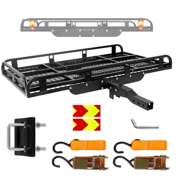 Muweixin 2" Hitch Receiver Cargo Carrier, Black Steel Foldable Cargo Basket with Loading Ramp, Heavy Duty Hitch Mount Luggage Rack for Camping, Travel