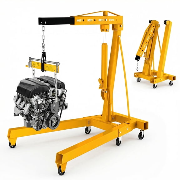 Muweixin 2 Ton Engine Hoist, 4400lbs Heavy Duty Yellow Engine Lift Crane with 9t Hydraulic Jack, Foldable Cherry Picker for Auto Repair, Engine Removal, Lifting Jobs