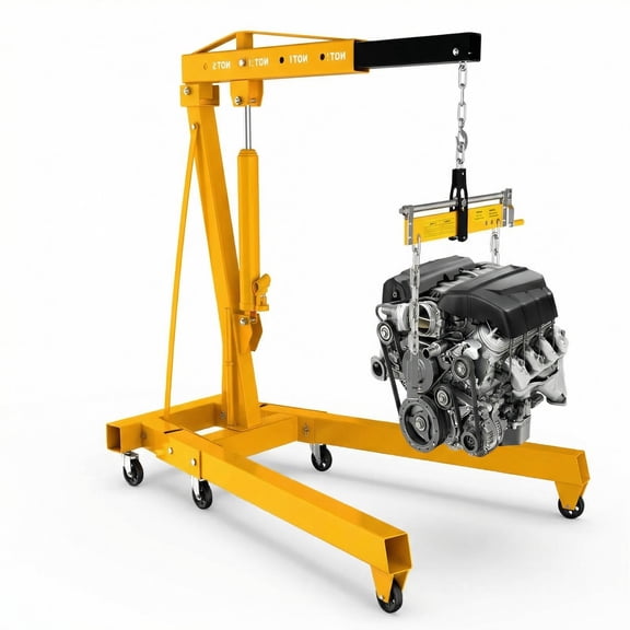 Muweixin 2 Ton Foldable Engine Hoist Crane, 4400lbs Heavy Duty Hydraulic Engine Lift, Yellow Cherry Picker with Adjustable Boom for Auto Shop, Engine Repair