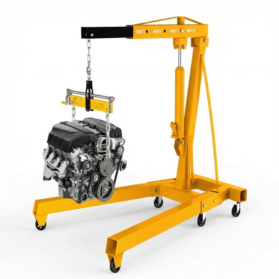 Muweixin 2 Ton Foldable Engine Hoist Crane, 4400lbs Heavy Duty Hydraulic Engine Lift, Yellow Cherry Picker with Adjustable Boom for Auto Shop, Engine Repair