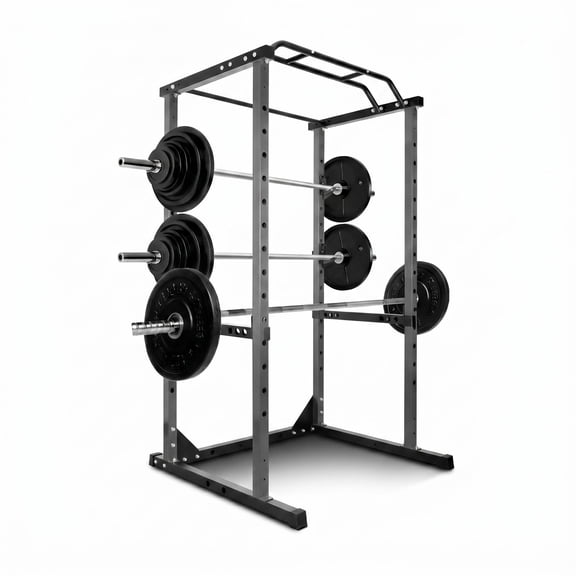 Muweixin 2"x2" Steel Power Cage, Black Heavy Duty Weight Lifting Rack with Adjustable Height, Compact Squat Stand with Pull Up Bar for Home Garage Gym