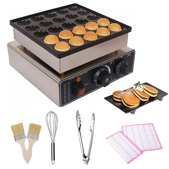 Muweixin 25pcs Mini Pancake Maker 110V 900W Non-Stick Electric Baker with Adjustable Temp Timer Waterproof Switch for Breakfast Shop