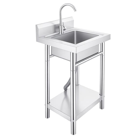 Compact Stainless Steel Utility Sink, Freestanding Bathroom Sink with Bottom Storage Shelf for Small Apartment Balcony Patio
