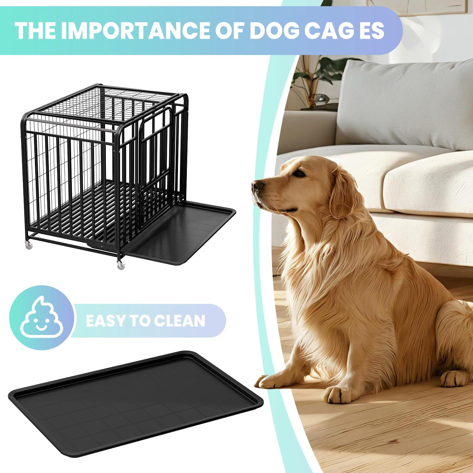 Muweixin 38" Heavy Duty Dog Crate with Lockable Wheels, Durable Alloy Steel Dog Cage with Removable Tray & Double Doors, Indoor Outdoor Pet Kennel for Medium Large Dogs Training Travel