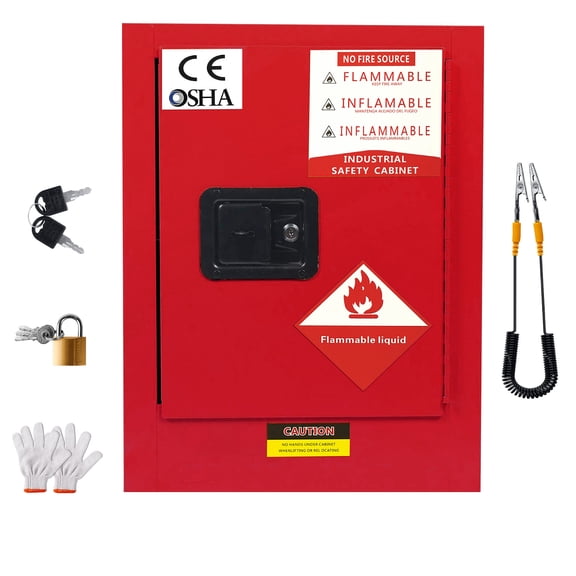 Muweixin 4 Gal Red Anti-Static Fire Resistant Safety Cabinet, Corrosion Resistant Steel Leak-Proof Storage with Lock for Industrial Lab Chemical Solvent Storage