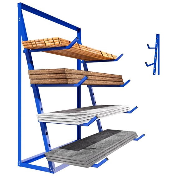 Muweixin 4-Tier Adjustable Lumber Storage Rack, 1000 LBS Alloy Steel Wood Organizer, Blue, for Garage Workshop & Warehouse