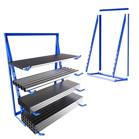 Muweixin 4-Tier Heavy Duty Lumber Storage Rack, 1000 LBS Load Capacity Alloy Steel Wood Organizer, Blue, for Garage Workshop