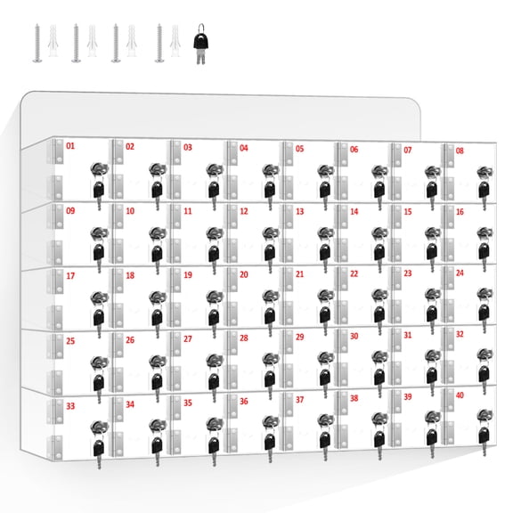 Muweixin 40 Slots Clear Acrylic Cell Phone Locker Wall Mount Phone Storage Cabinet with Lock & Keys for Classroom Gym Office Workplace