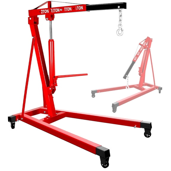 Muweixin 4400 lbs Foldable Hydraulic Engine Hoist, Heavy Duty Shop Crane with 360 Swivel Casters, Adjustable Boom for Auto Repair