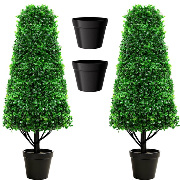 Muweixin 4FT Artificial Boxwood Topiary Tree, 2 Pack, Cone-Shaped, PE Material, Anti-Rust Steel Frame, UV & Fade Resistant, No Maintenance, Pre-Potted, for Indoor Outdoor Patio Garden Home Decor