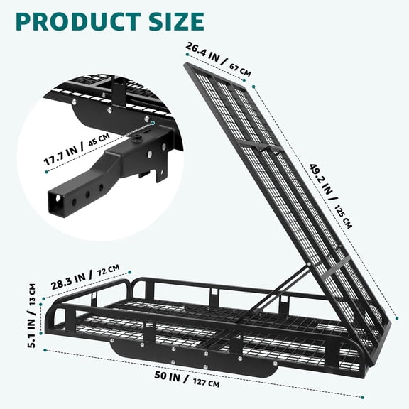 Muweixin 500 lbs Heavy-Duty Folding Trailer Hitch Cargo Carrier with Loading Ramp, 50 x 28.3 in Alloy Steel, for Cars, Trucks, SUV, Vans