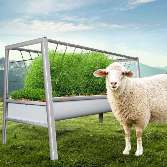 Muweixin 59in 2-in-1 Livestock Feeder, Galvanized Steel Double Trough Hay Rack for Goats Sheep Horses, 92 Gallon Capacity
