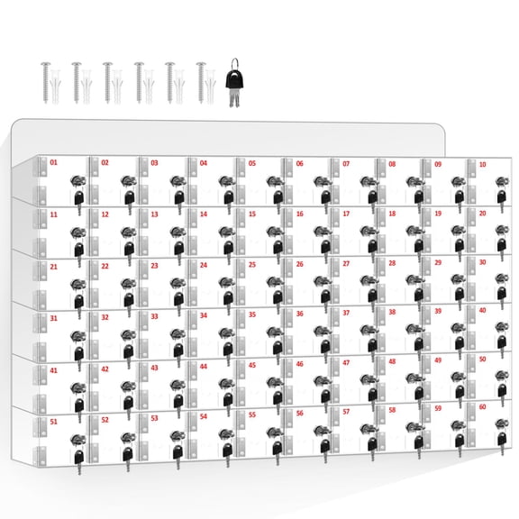 Muweixin 60 Slots Wall Mounted Acrylic Cell Phone Locker with Locks & Keys for Classroom & Gym