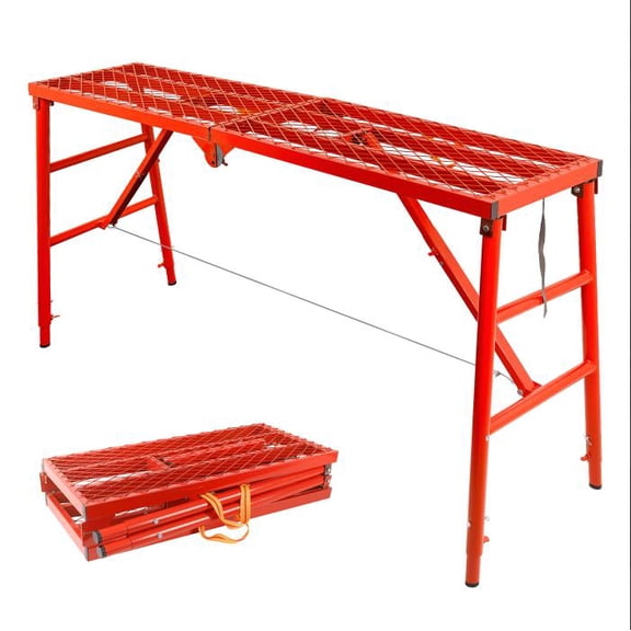 Muweixin 61-65 In Wide Scaffolding Platform, Foldable 5-Level Adjustable Height Work Bench, Anti-Slip Grid Top, 770 LBS Load for Construction, Painting