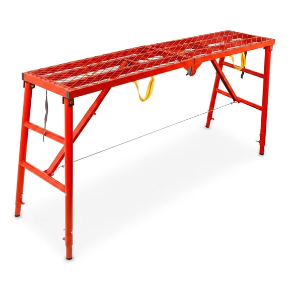 Muweixin 69in Foldable Scaffolding Platform, 5-Height Adjustable Red Steel Scaffold, 770 lbs Load Portable Work Platform with Reinforced Hinge for Construction & Maintenance