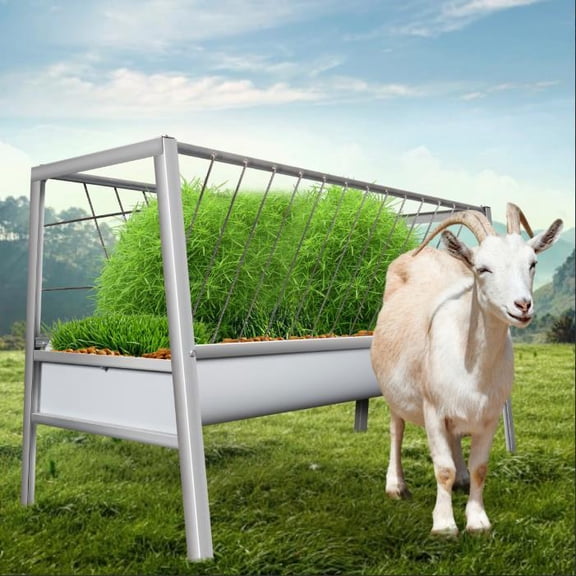 Muweixin 92 Gallon Large Capacity Livestock Feeder, 59in Double Trough Hay Rack, Galvanized Steel Feeder for Goats Sheep