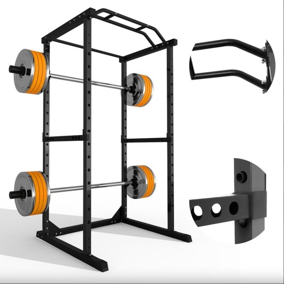 Muweixin Black Commercial Grade Squat Rack, 1200 lbs Capacity Power Cage with Safety Spotter Bars, All-In-One Weight Training Cage for Home Gym Workout
