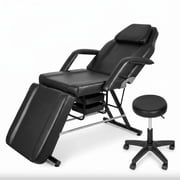 Muweixin Black Ergonomic Tattoo Chair with Stool, 360  Swivel Height Adjustable Stool, Reclining Salon Chair for Beauty