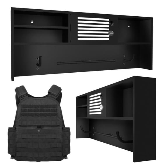 Muweixin Black Metal Wall Mount Gun Storage Rack, Combination Lock Security Organizer for Police Gear, Ideal for Home, Office & Bar