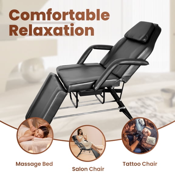 Muweixin Black Tattoo Chair with Rolling Stool, 881 LBS Heavy Duty, Adjustable Backrest & Footrest, Removable Headrest/Armrest, PU Leather Tattoo Bed for Tattoo Studio, Massage Salon