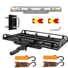 Muweixin Collapsible Hitch Cargo Carrier, Black Steel 50in Cargo Basket with Ramp, 500 lbs Heavy Duty Luggage Rack for SUV, Truck, Van Travel