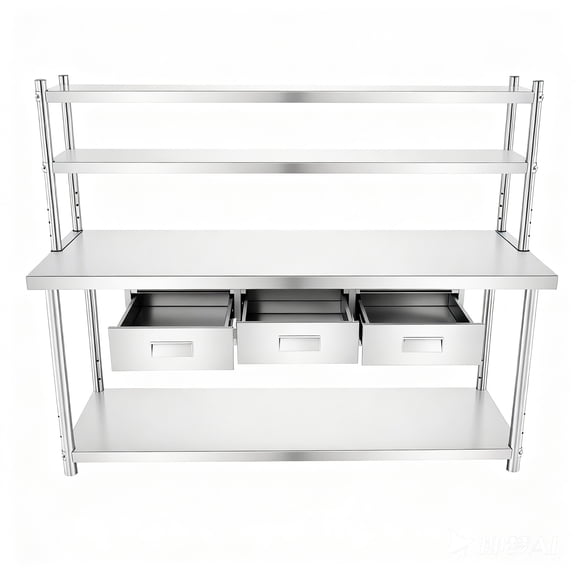 Muweixin  Commercial Stainless Steel Work Table with 3 Drawers, 72" x 24" Heavy Duty Kitchen Prep Station with Adjustable Overshelves, Food Service Workbench for Kitchen, BBQ Area
