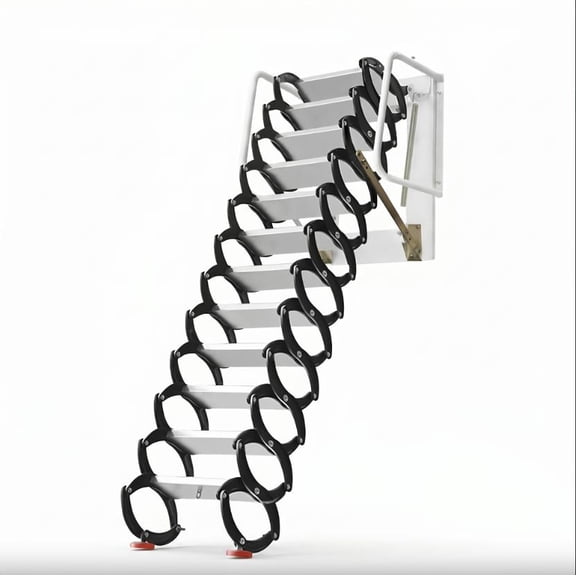 Muweixin Compact Space-Saving Pull-Down Attic Stairs, 9.8 ft Height 5.3 in Tread Depth Iron Ladder for Home Loft Storage
