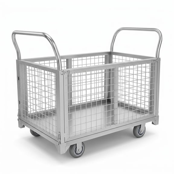 Muweixin Easy to Clean Silver Steel Material Handling Cart Reinforced Welded Stackable Wire Mesh Cage Cart for Factory Inventory