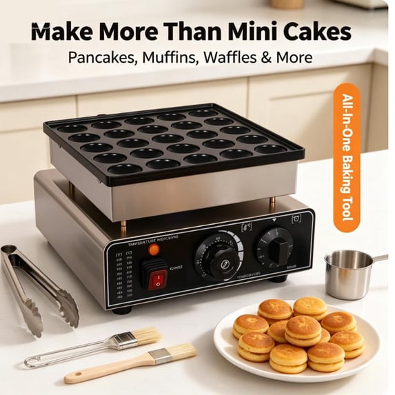 Electric Poffertjes Maker, 950W Commercial Grade Pancake Pan with Precise Temperature Control for Home Breakfast Outdoor Events