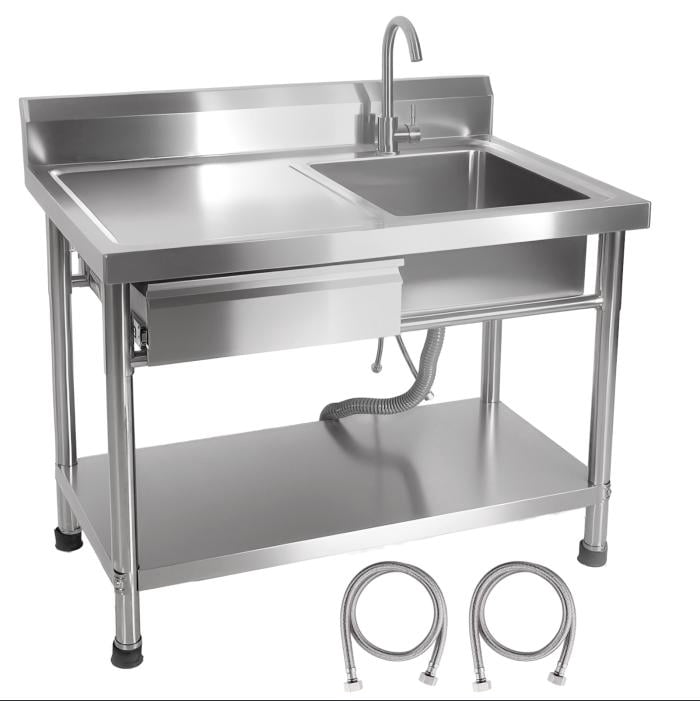 Muweixin Freestanding Kitchen Sink with Drawer, Utility Sink Station with Large Countertop & 360° Faucet, for Home Kitchen & Outdoor Prep
