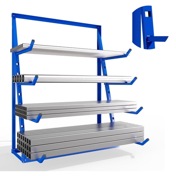 Muweixin Heavy Duty 1000lbs Steel Storage Rack, Blue Adjustable 4-Tier Cantilever Organizer for Lumber, Pipes & Long Materials in Garage Workshop