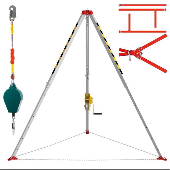Muweixin Heavy Duty Confined Space Tripod Kit, 2600 lbs Hoist, 4.4-7.1ft Adjustable Height, All Steel Cable, for Sewer Tunnel Construction Rescue, Fall Protection Equipment