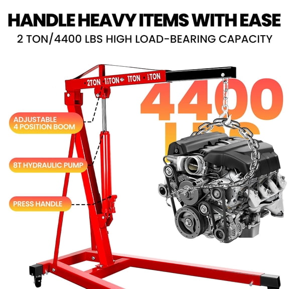 Muweixin Heavy Duty Hydraulic Engine Hoist, Adjustable Boom Foldable Crane with 360 Casters, Portable Lifting Crane for Engine, Auto Repair
