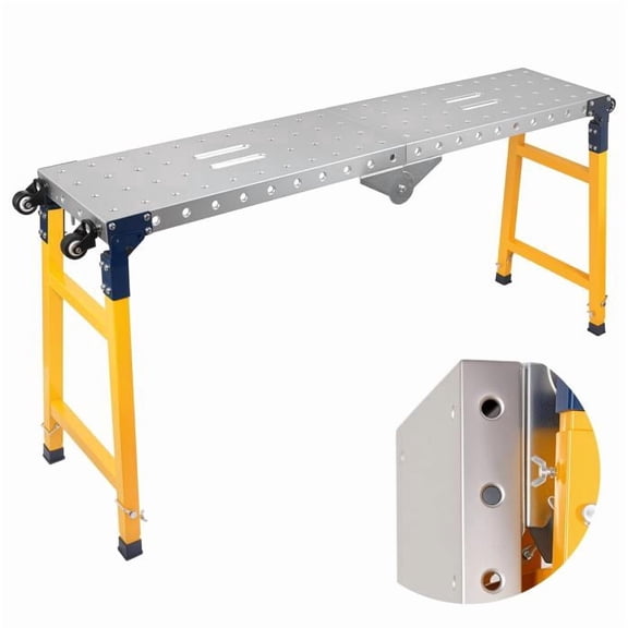 Muweixin Heavy Duty Welding Table, 1100lb Load, 5-Position Adjustable Height 29-48in, Foldable Steel Workbench with Casters, for Fabrication & Metalworking