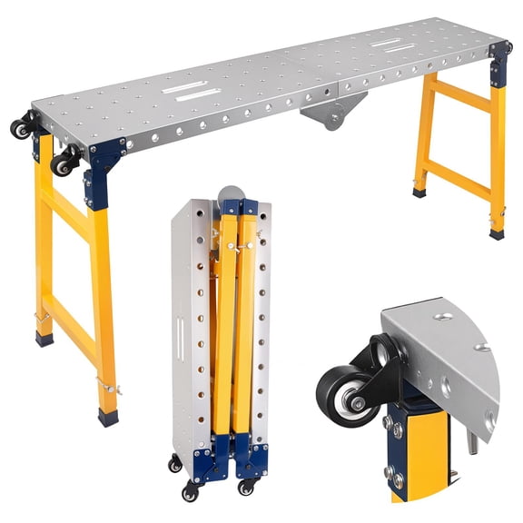 Muweixin Mobile Welding Table, 1100lb Industrial Grade Foldable Steel Workbench, 5 Height Positions Quick Setup with Locking Casters for Woodworking Renovation
