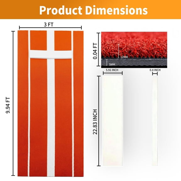 Muweixin Non-Slip Softball Pitching Mat 9.94ft x 3ft Durable Weather-Resistant Turf Mat with Clear Markings for All Skill Levels