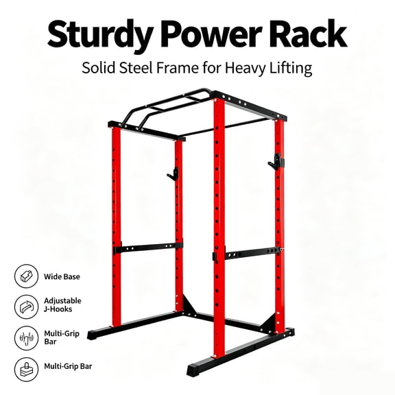 Power Cage Squat Rack with Pull-Up Bar & J-Hooks, 1200 Lbs Capacity Adjustable Weight Lifting Rack, Multi-Use Squat Stand for Home Gym Strength Training