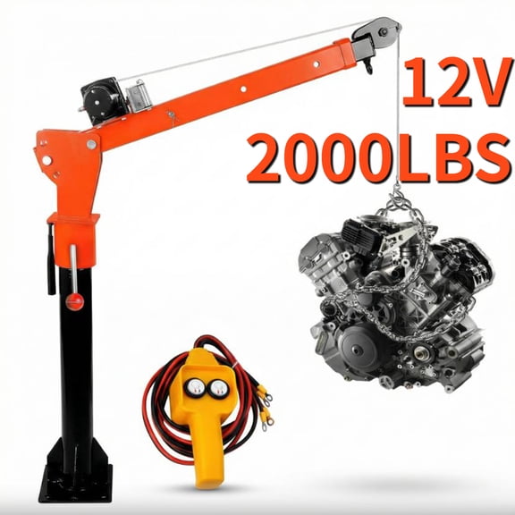 Muweixin Truck Mounted Crane 1100LBS Capacity 2000LBS Winch 12V DC, 360 Rotation Adjustable Arm for Pickup Truck RV Trailer, Heavy Duty Electric Lift for Warehouse Construction