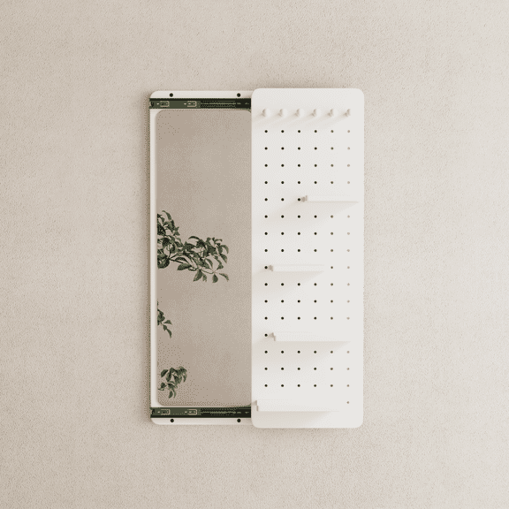 Muwuele Full Length Mirror, Pegboard with Shelf and Hooks, Wall Mounted Mirror with Multifunctional Design Panel, Entryway Mirrors for Living Room, Bedroom, White
