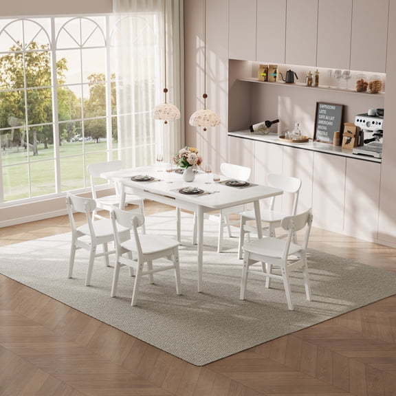 Muwuele Solid Wood Extendable Dining Table with Butterfly Leaf, 47.2" to 63" Expandable Table for 4-8 People, Walnut Finish