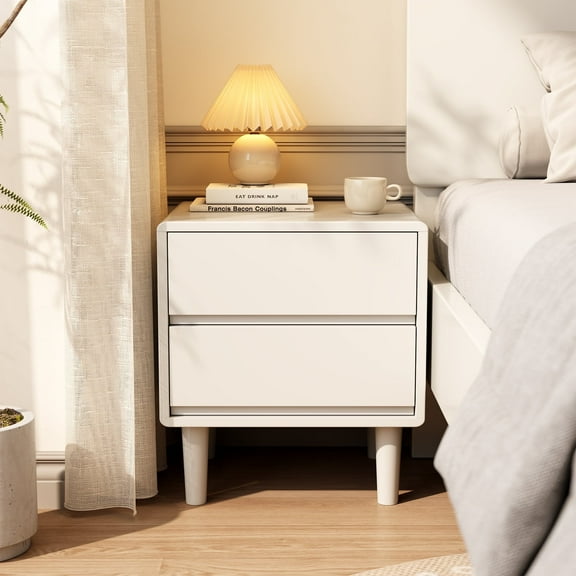 Muwuele Solid Wood Nightstand, White Nightstand with 2 Drawers, Mid Century Modern Night Stand, Small Bedside Table for Bedroom, Dorm and Living Room