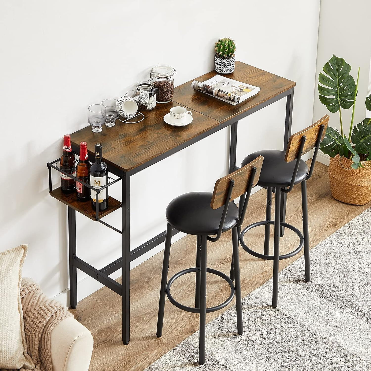 Muxen-3-Piece Bar Table and Chairs Set, High Top Pub Table with Folding ...