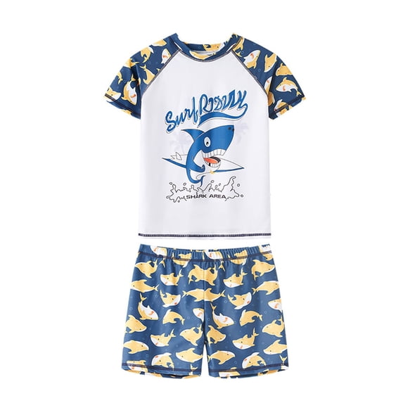 Muxikeji Clothes Bathing Suit Toddler Boy Cartoon Print Swimwear Boys Swim Shirt and Shorts Set Water Park Toddler Boy Bathing Suit