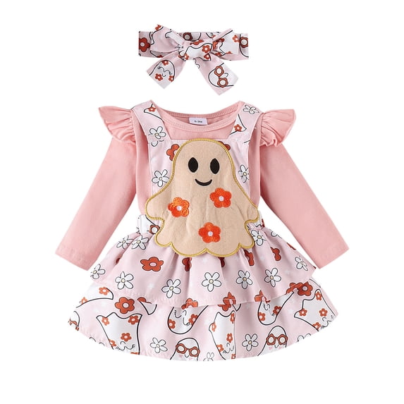 Muxikeji Clothes Girls Halloween Long Sleeve Romper Bodysuits Cartoon Pumpkin Embroider Suspenders Skirts Outfits,Girls Halloween Dress,Dresses for Girls 10-12