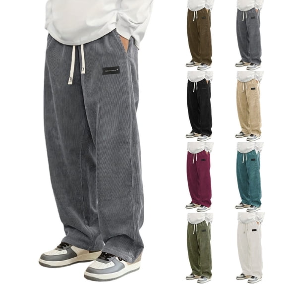 Muxikeji Clothes Men's Corduroy Casual Pants Relaxed Fit Comfortable Trousers With Pockets Soft Textured Fabric For Everyday Wear And Business Casual Style